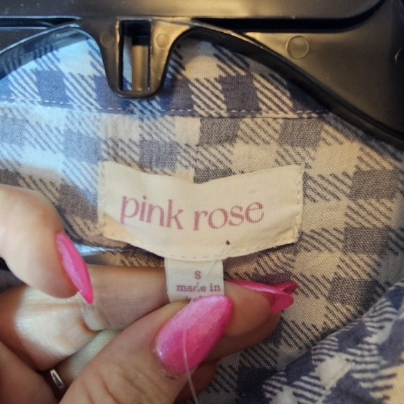 Pink Rose Blue and White Checkered Button-Up Shirt Womens Size Small - Picture 2 of 7